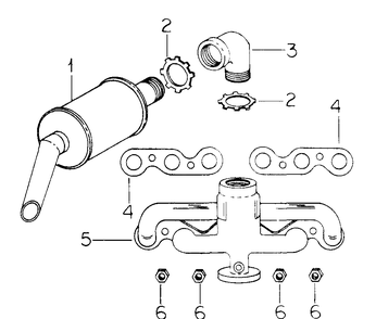 Exhaust And Intake Manifold, Gasket And Exhaust Muffler Diagram and Parts List for CUB185  Cub Cadet Lawn Tractor